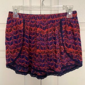 Mossimo Lace Trimmed Navy Blue/Red Print Pull On Shorts-Size S